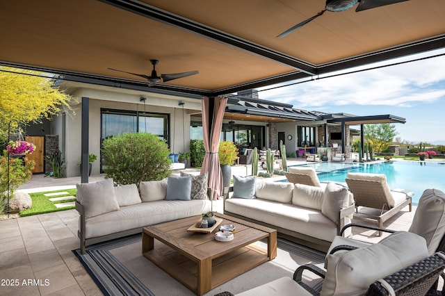 8328 E Whisper Rock Trl, Scottsdale, AZ 85266 - view of patio with an outdoor pool, ceiling fan, and an outdoor living space