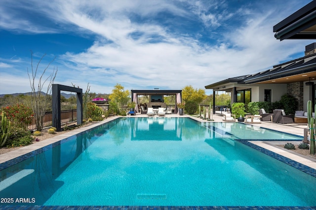 8328 E Whisper Rock Trl, Scottsdale, AZ 85266 - view of swimming pool with a patio, a fenced in pool, a gazebo, and fence