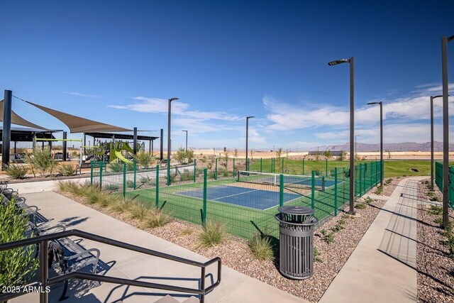 1205 W Sparrow Dr, Queen Creek, AZ 85140 - view of tennis court with fence and a mountain view
