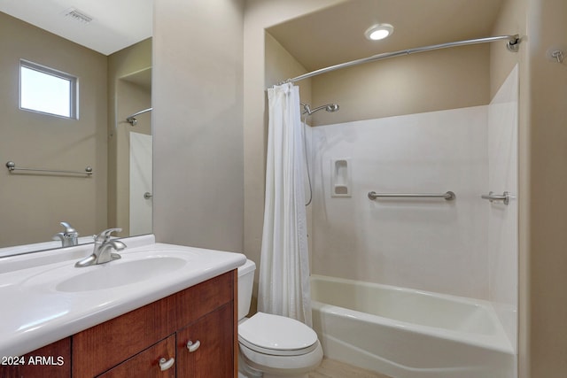 full bathroom featuring vanity, toilet, and shower / bath combo with shower curtain