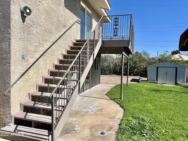 4213 N Westview Dr, Phoenix, AZ 85015 - view of patio / terrace featuring a shed, stairs, and an outbuilding