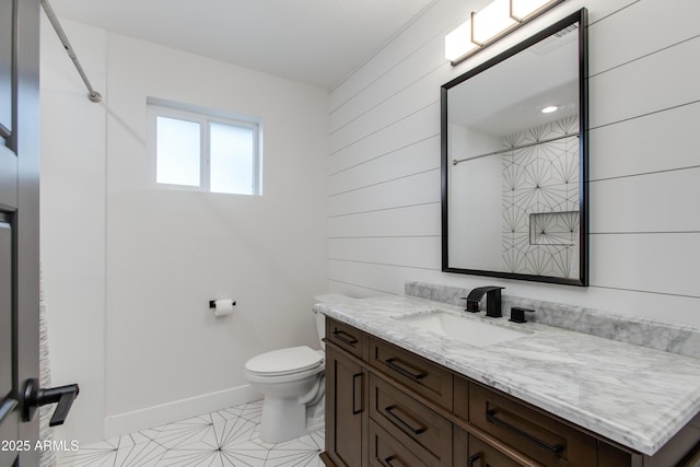 14012 N 57th Pl, Scottsdale, AZ 85254 - bathroom featuring vanity, wooden walls, and a shower