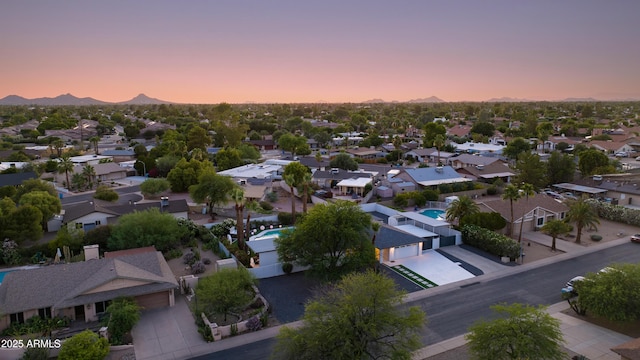 14012 N 57th Pl, Scottsdale, AZ 85254 - aerial view at dusk of a residential view and a mountain view