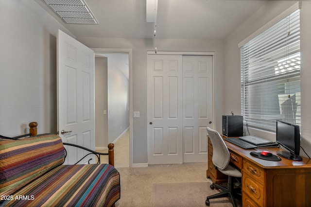 view of carpeted office space