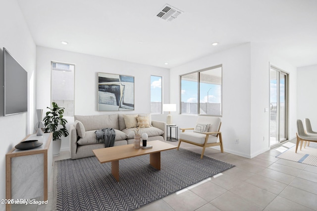 living room featuring light tile patterned flooring