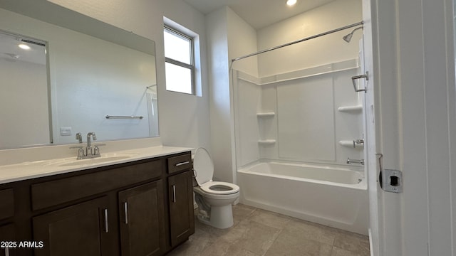 full bathroom with shower / bath combination, vanity, and toilet