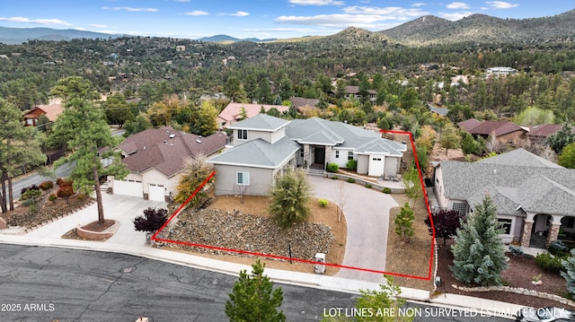 1417 Eureka Ridge Way, Prescott, AZ 86303 - aerial view of residential area featuring property parcel outlined and mountains
