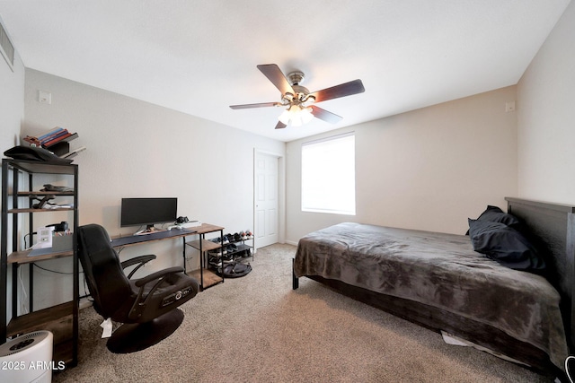 1444 E Myrna Ln, Tempe, AZ 85284 - bedroom with carpet flooring, an office area, and a ceiling fan