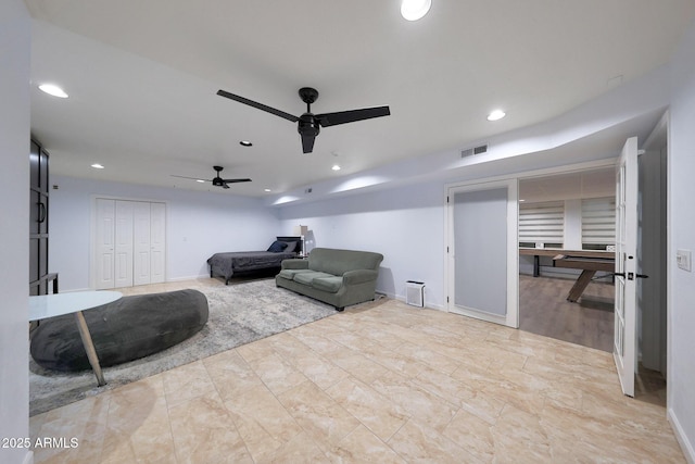1444 E Myrna Ln, Tempe, AZ 85284 - living room featuring ceiling fan, recessed lighting, and baseboards