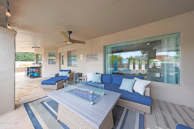 1444 E Myrna Ln, Tempe, AZ 85284 - view of patio with an outdoor living space with a fire pit and ceiling fan