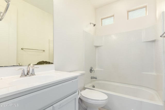 full bathroom featuring vanity, shower / bath combination, and toilet