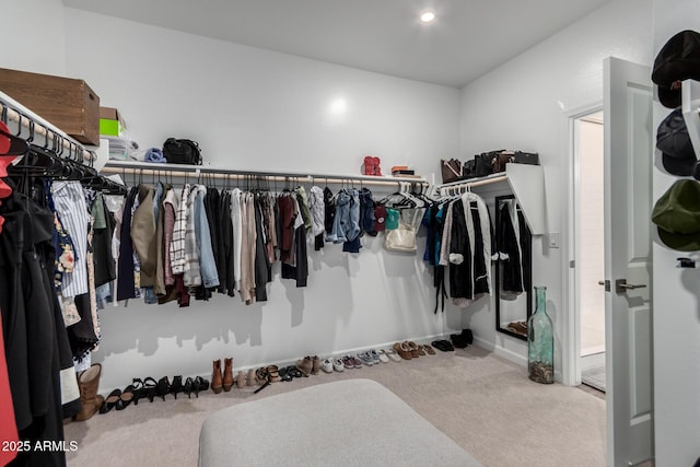 walk in closet featuring carpet flooring