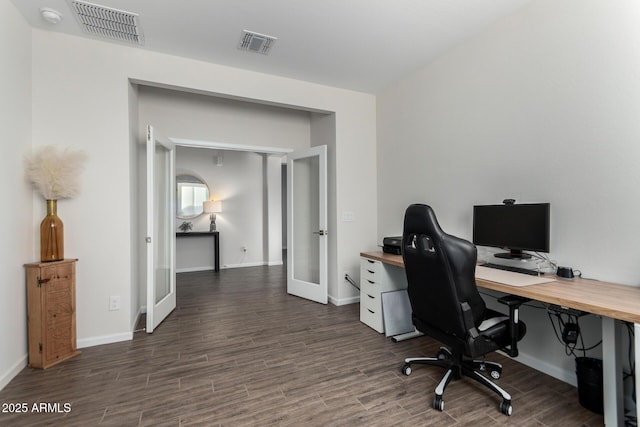 office area featuring french doors