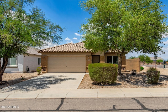 5320 E Silverbell Rd, San Tan Valley, AZ 85143 - view of front of house featuring stucco siding, a garage, a tile roof, and driveway