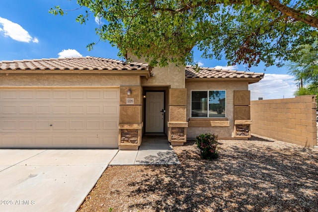 5320 E Silverbell Rd, San Tan Valley, AZ 85143 - view of front of property with stucco siding, driveway, a tile roof, and a garage