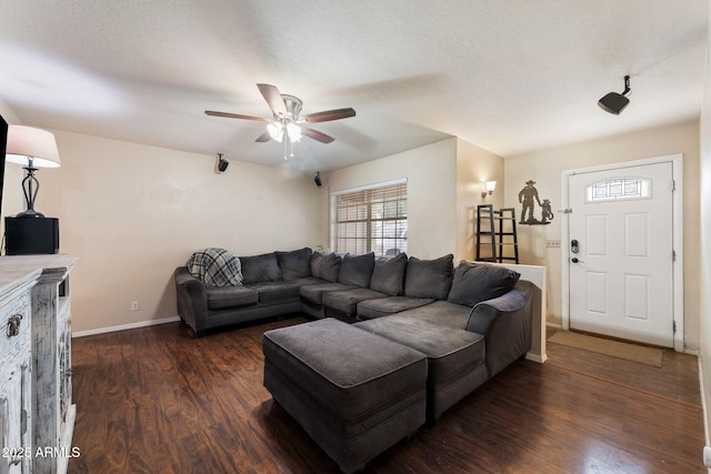 255 N Hunt Dr E, Mesa, AZ 85203 - living area with a ceiling fan and dark wood-type flooring