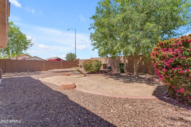 view of yard featuring a fenced backyard and a patio area