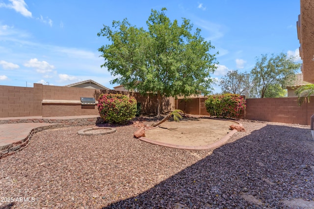 view of yard with a fenced backyard and a patio