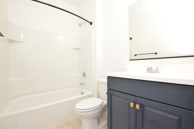 bathroom featuring shower / bathing tub combination, vanity, and toilet