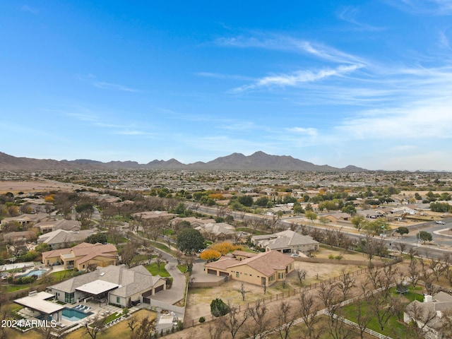 birds eye view of property with a residential view and a mountain view