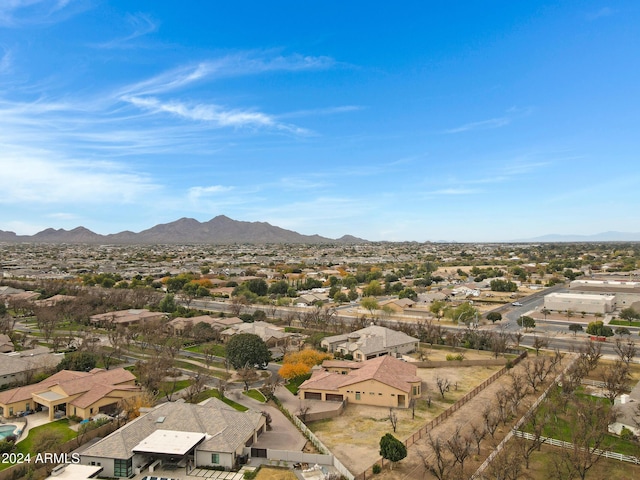 drone / aerial view with a residential view and a mountain view