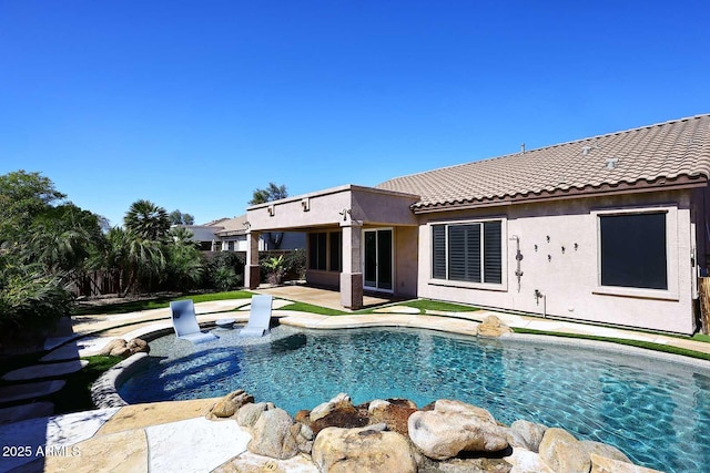view of pool featuring a fenced in pool, a patio, and fence