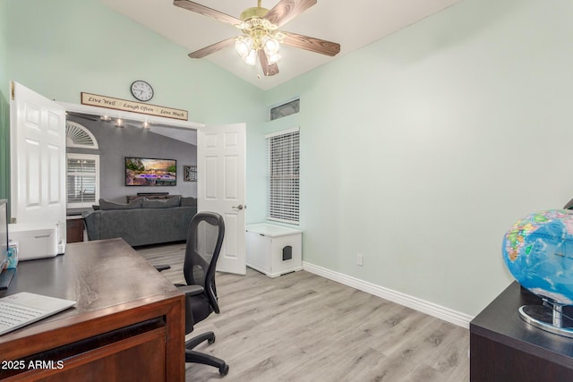 6918 W Villa Hermosa W, Glendale, AZ 85310 - office with vaulted ceiling, ceiling fan, and light wood finished floors