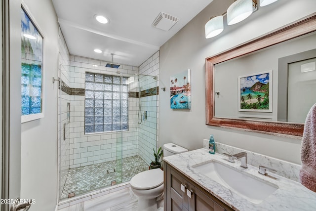 4610 N 14th Ave, Phoenix, AZ 85013 - full bath with vanity, a shower stall, plenty of natural light, and recessed lighting