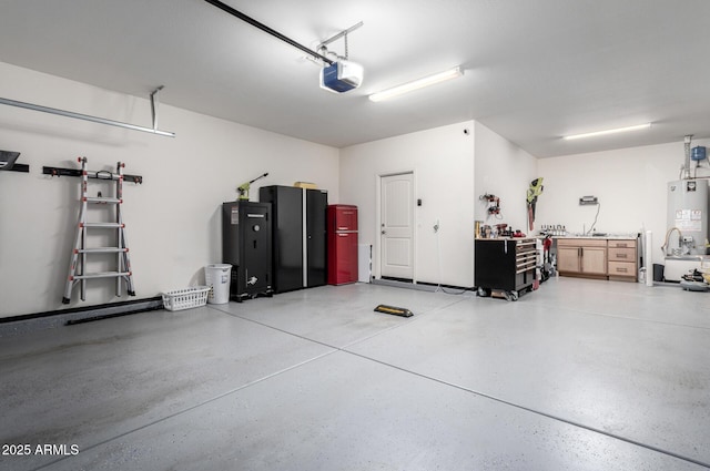 garage featuring a garage door opener and gas water heater