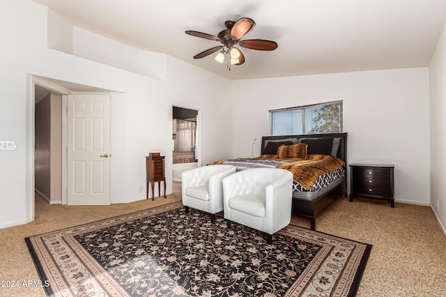 bedroom with ceiling fan and vaulted ceiling