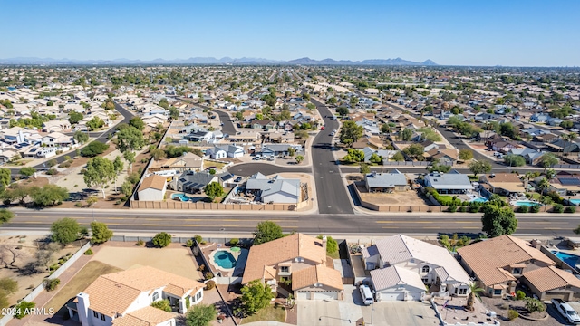 drone / aerial view featuring a mountain view