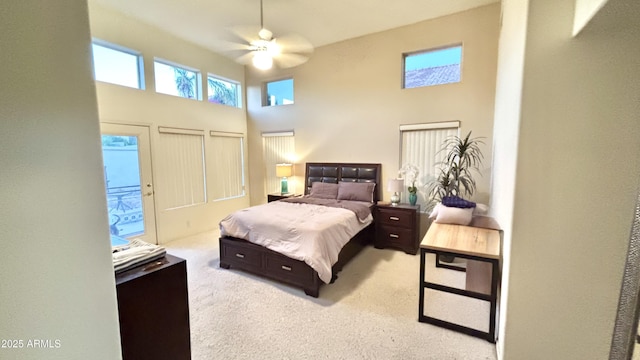 11854 E Carol Ave, Scottsdale, AZ 85259 - bedroom featuring carpet floors, a high ceiling, access to exterior, and a ceiling fan