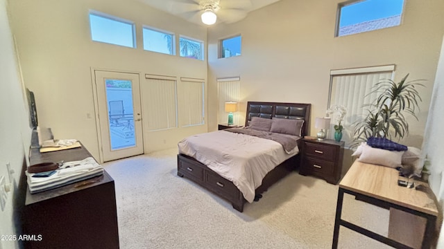 11854 E Carol Ave, Scottsdale, AZ 85259 - carpeted bedroom with a high ceiling, access to outside, and a ceiling fan