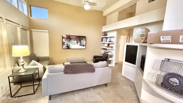 11854 E Carol Ave, Scottsdale, AZ 85259 - living room with a high ceiling and a ceiling fan