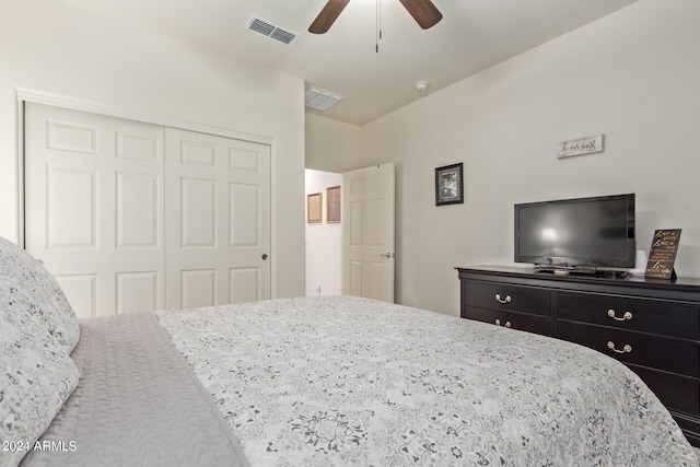 bedroom featuring a closet and ceiling fan