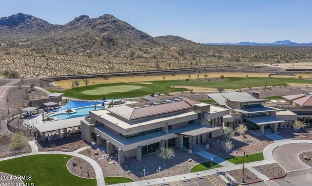 drone / aerial view featuring a mountain view