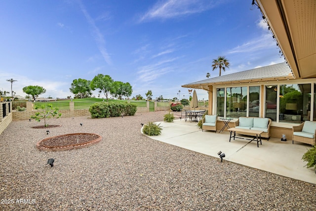 view of yard featuring a fenced backyard and a patio