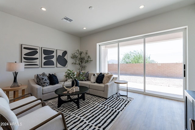 living room with light wood-type flooring