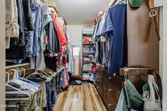 walk in closet with wood finished floors