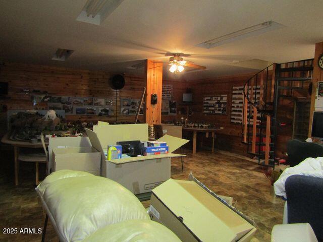 2007 N Murchison Cir, Payson, AZ 85541 - living area with a ceiling fan and wooden walls
