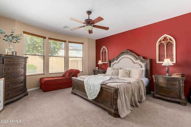6084 W Yorktown Way, Florence, AZ 85132 - bedroom with baseboards, a ceiling fan, carpet flooring, and visible vents