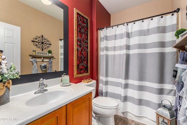 6084 W Yorktown Way, Florence, AZ 85132 - bathroom featuring vanity, curtained shower, and toilet