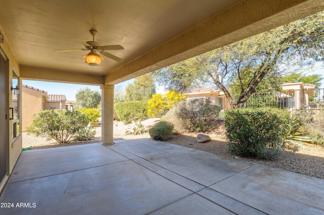 view of patio / terrace featuring ceiling fan