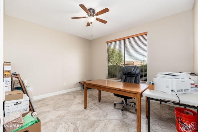 home office featuring ceiling fan