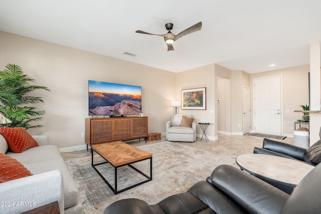 living room with ceiling fan