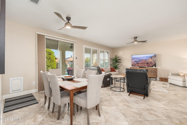 dining area featuring ceiling fan