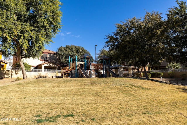 view of yard with a playground