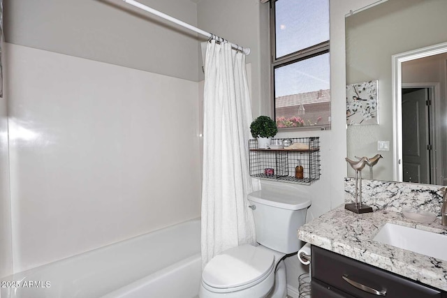 6937 E Purple Shade Cir, Scottsdale, AZ 85266 - full bathroom featuring vanity, toilet, and shower / bath combo with shower curtain