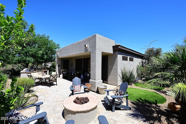 6937 E Purple Shade Cir, Scottsdale, AZ 85266 - view of patio featuring an outdoor fire pit and outdoor dining space