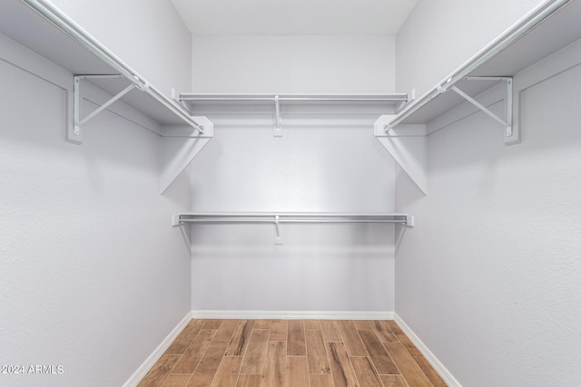 walk in closet with wood-type flooring